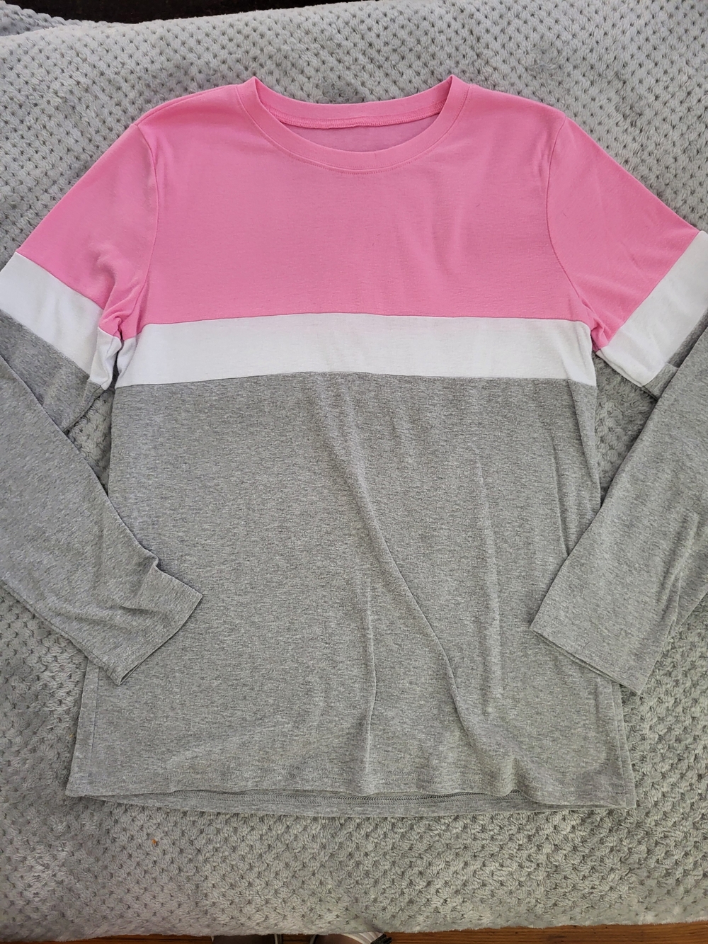 Pink, White & Gray Colorblock Long Sleeve Top Large